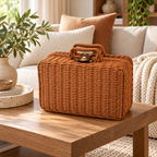 Wicker Storage Suitcase with Handle – Rattan Organizer Box with Lid & Clasp for Cosmetics, Accessories & Home Storage-cc-092405