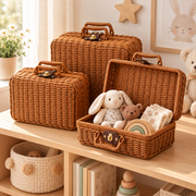 Wicker Storage Suitcase with Handle – Rattan Organizer Box with Lid & Clasp for Cosmetics, Accessories & Home Storage-cc-092405