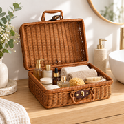Wicker Storage Suitcase with Handle – Rattan Organizer Box with Lid & Clasp for Cosmetics, Accessories & Home Storage-cc-092405