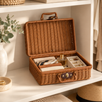 Wicker Storage Suitcase with Handle – Rattan Organizer Box with Lid & Clasp for Cosmetics, Accessories & Home Storage-cc-092405