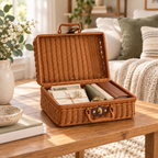 Wicker Storage Suitcase with Handle – Rattan Organizer Box with Lid & Clasp for Cosmetics, Accessories & Home Storage-cc-092405
