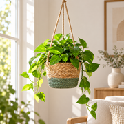 Woven Hanging Planter Basket with Rope – Boho Plant Holder for Indoor Plants, Flowers & Home Decor-cc-092406