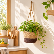 Woven Hanging Planter Basket with Rope – Boho Plant Holder for Indoor Plants, Flowers & Home Decor-cc-092406