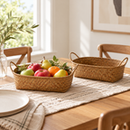 Woven Fruit & Bread Basket with Handles – Natural Rattan Storage Basket for Kitchen Countertop & Dining Table-cc-092408