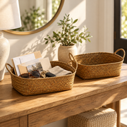Woven Fruit & Bread Basket with Handles – Natural Rattan Storage Basket for Kitchen Countertop & Dining Table-cc-092408