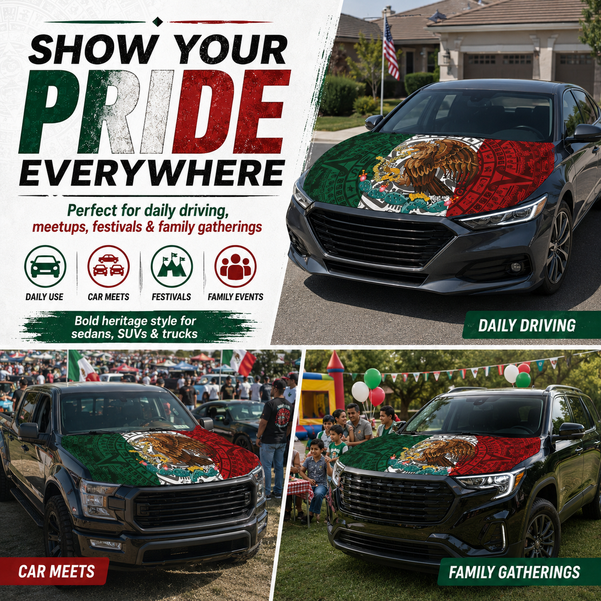 Mexican Flag Aztec Hood Cover