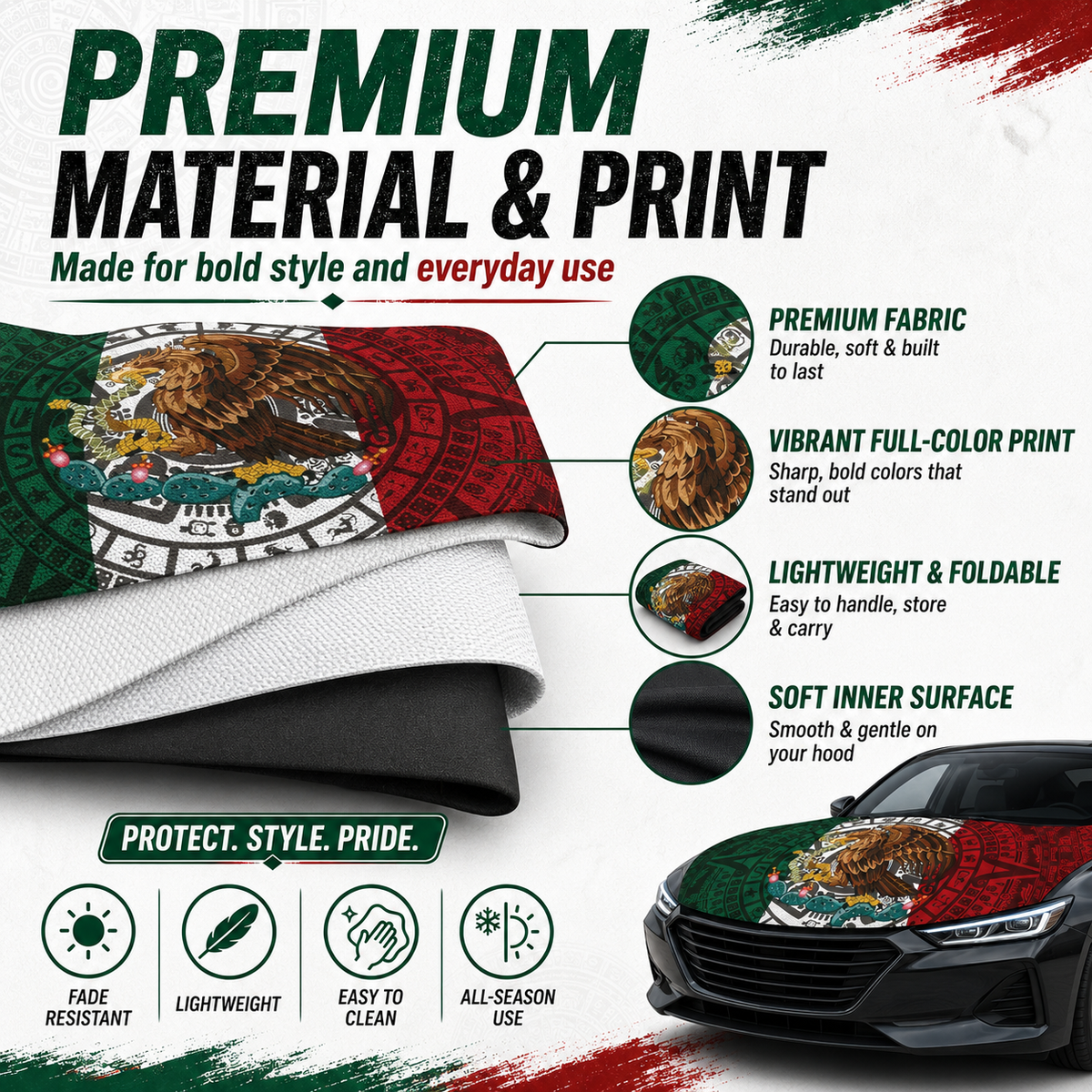 Mexican Flag Aztec Hood Cover