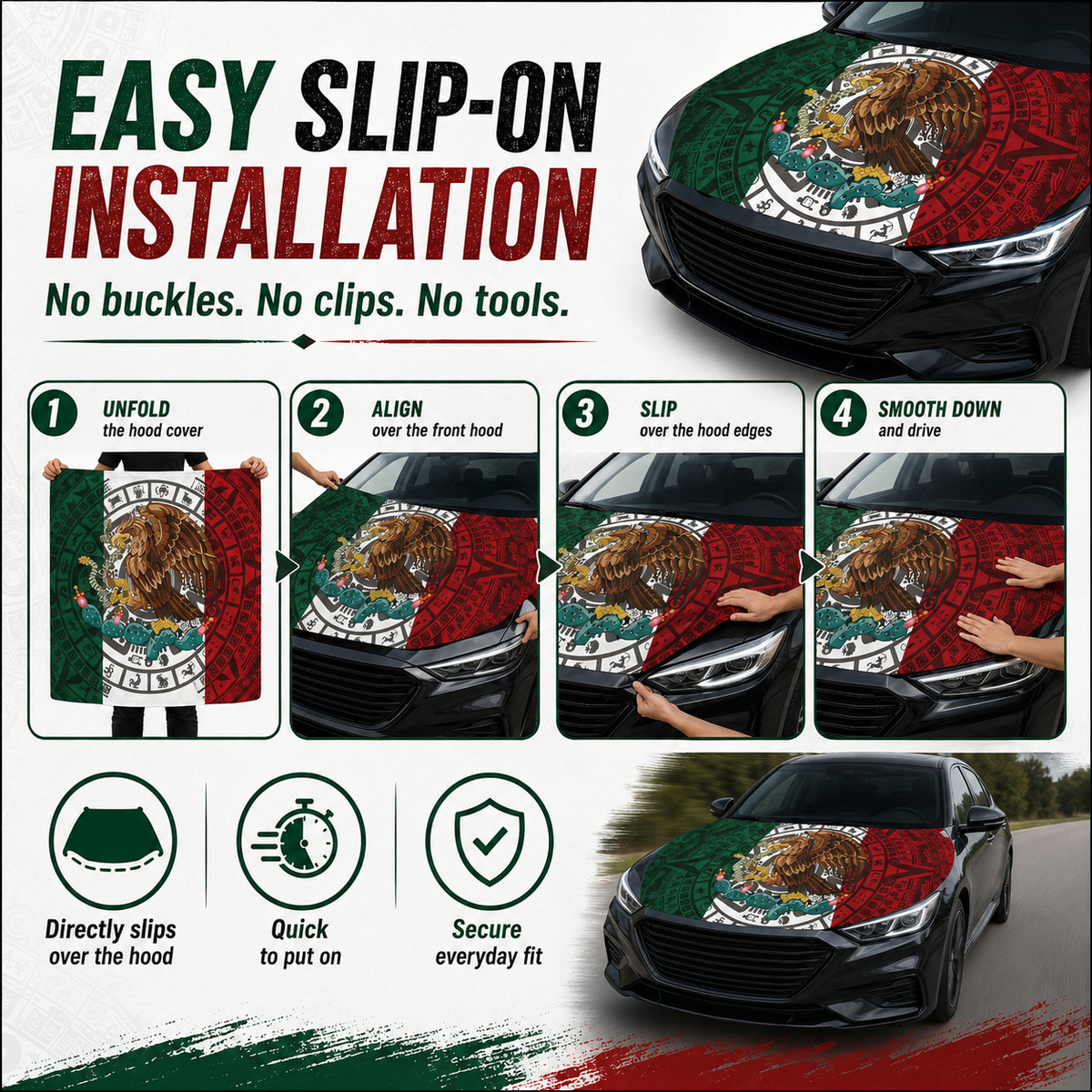 Mexican Flag Aztec Hood Cover