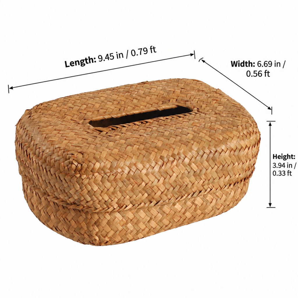 Woven Tissue Box Cover – Decorative Tissue Holder for Bathroom, Bedroom & Living Room-091604-cc