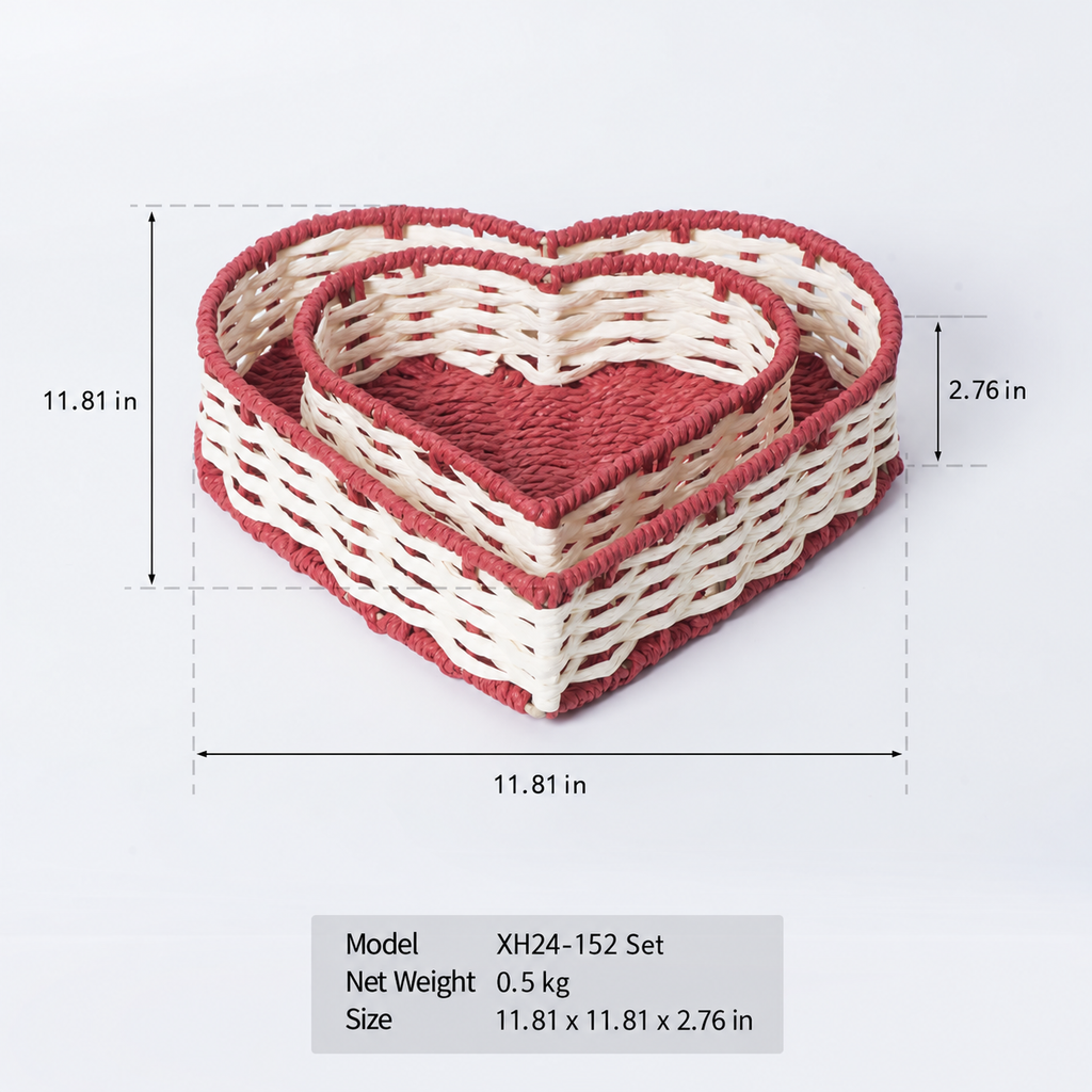 Heart-Shaped Woven Storage Basket Set – Decorative Tray for Jewelry, Gifts & Home Organization-091614-cc