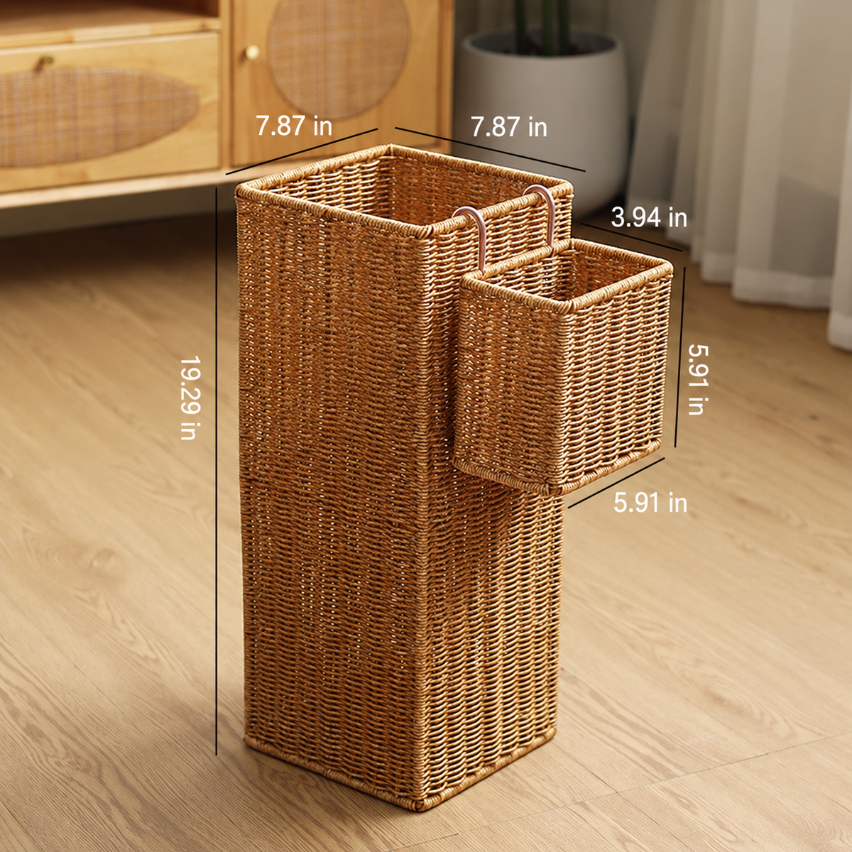 Woven Umbrella Stand with Side Pocket – Tall Entryway Organizer for Long & Folding Umbrellas-091616-cc