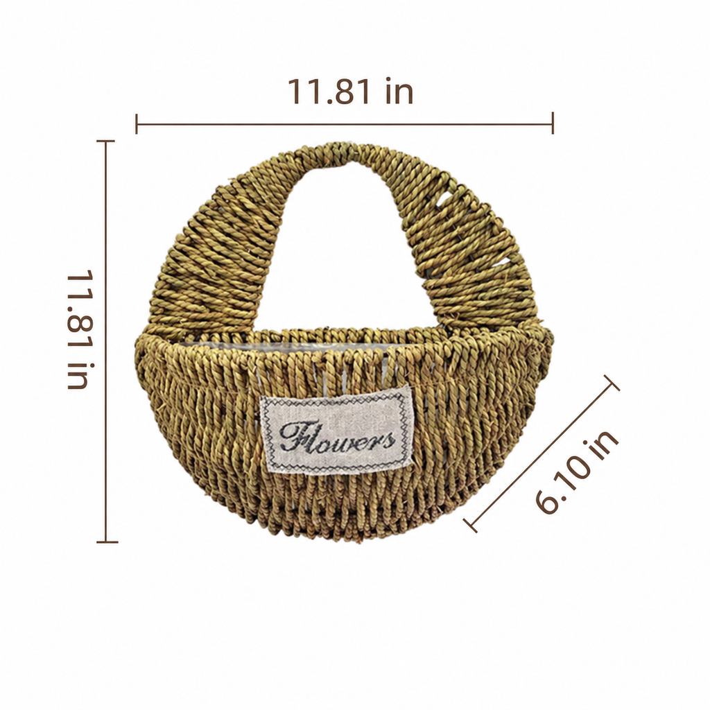 Woven Hanging Flower Basket – Decorative Wall Planter for Fence, Patio, Balcony & Home Decor-091623-cc