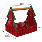Christmas Tree Woven Gift Basket with Wooden Handle – Holiday Candy, Treat & Gift Storage Caddy－091624-cc