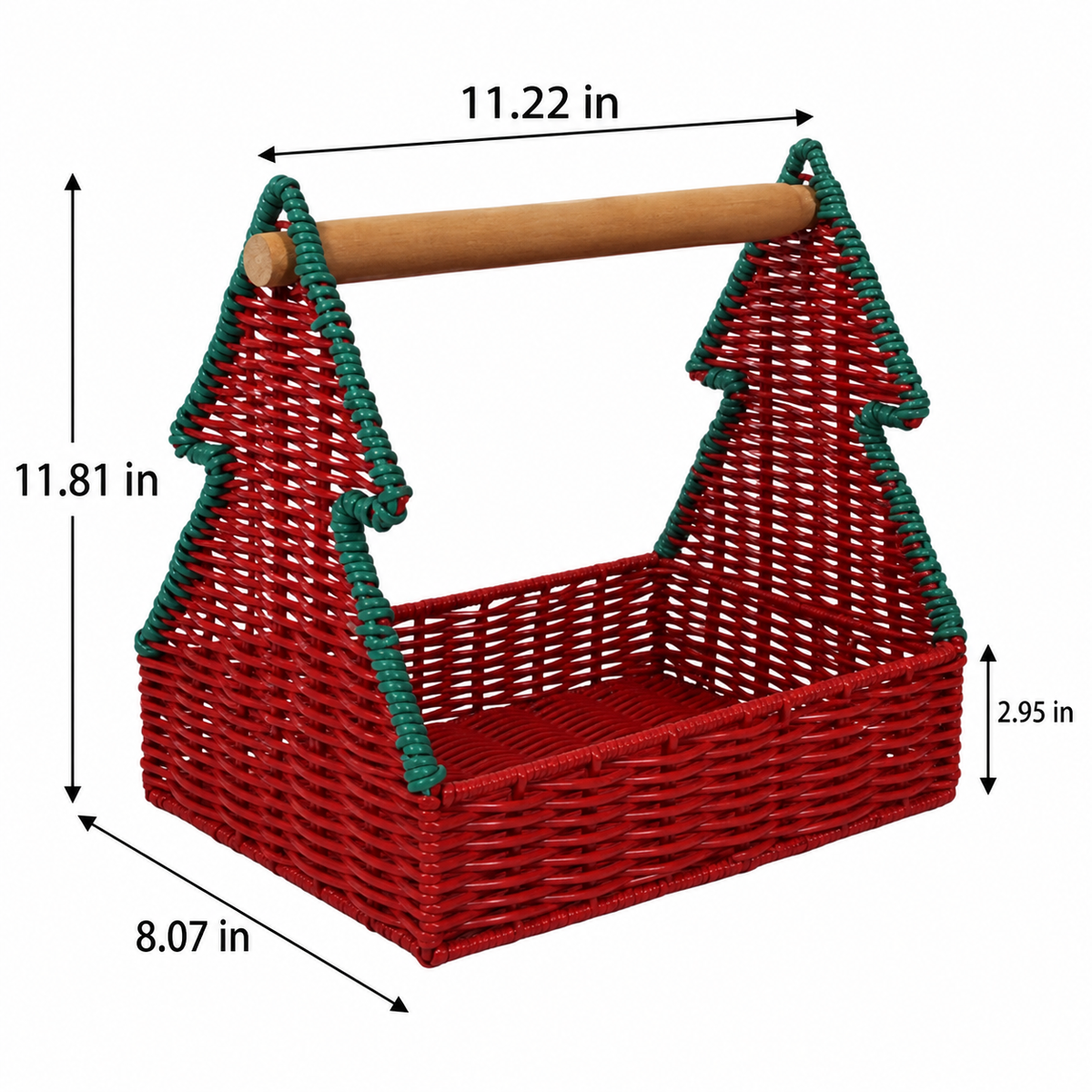 Christmas Tree Woven Gift Basket with Wooden Handle – Holiday Candy, Treat & Gift Storage Caddy－091624-cc