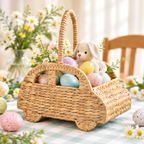 Handwoven Car Shaped Basket with Handle – Easter Gift Basket, Kids Toy & Nursery Storage Organizer-cc-092001