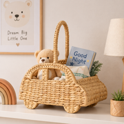 Handwoven Car Shaped Basket with Handle – Easter Gift Basket, Kids Toy & Nursery Storage Organizer-cc-092001