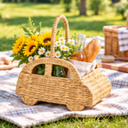 Handwoven Car Shaped Basket with Handle – Easter Gift Basket, Kids Toy & Nursery Storage Organizer-cc-092001