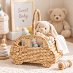 Handwoven Car Shaped Basket with Handle – Easter Gift Basket, Kids Toy & Nursery Storage Organizer-cc-092001