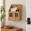 Wall Mounted Woven Straw House Storage Basket Handmade Rattan Wall Organizer with Wooden Handle and Lattice Window Design, Rustic Farmhouse Decorative Wall Hanging Shelf for Keys, Mail, Small Plants -cc-092007