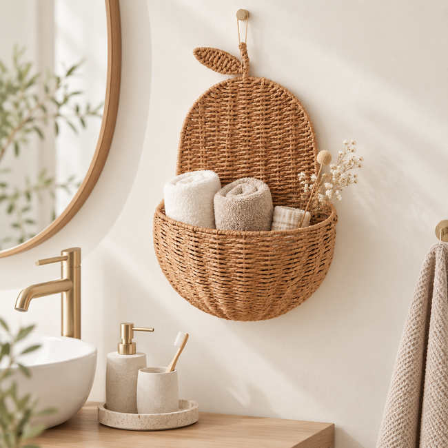 Woven Wall Storage Basket – Decorative Hanging Organizer for Bathroom, Bedroom & Entryway-cc-091703 Hover Image