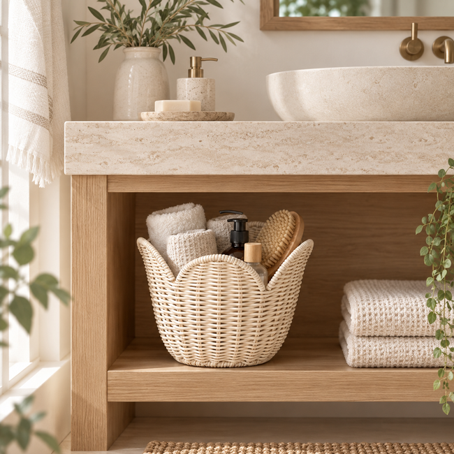 Flower Petal Woven Storage Basket, Decorative Wicker Organizer for Toys, Clothes, Books & Nursery Room-cc-091810 Main Image
