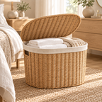 Wicker Laundry Hamper with Lid – Large Woven Storage Basket with Handles for Clothes, Blankets & Toys-cc-092402