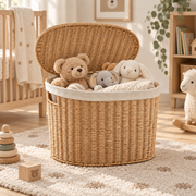 Wicker Laundry Hamper with Lid – Large Woven Storage Basket with Handles for Clothes, Blankets & Toys-cc-092402