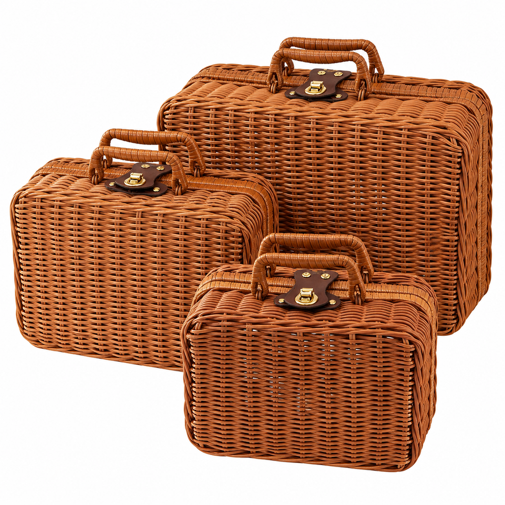 Wicker Storage Suitcase with Handle – Rattan Organizer Box with Lid & Clasp for Cosmetics, Accessories & Home Storage-cc-092405