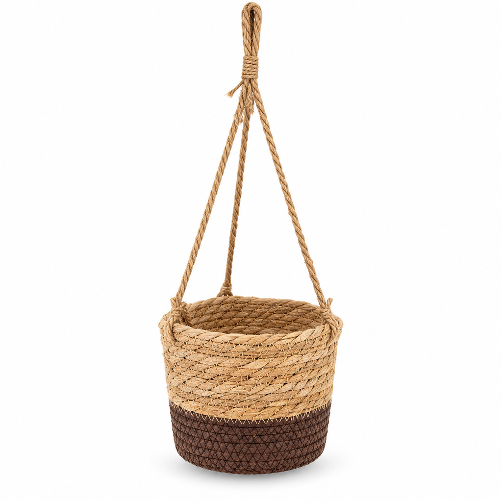 Woven Hanging Planter Basket with Rope – Boho Plant Holder for Indoor Plants, Flowers & Home Decor-cc-092406