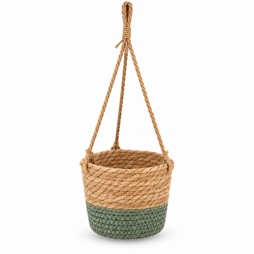 Woven Hanging Planter Basket with Rope – Boho Plant Holder for Indoor Plants, Flowers & Home Decor-cc-092406