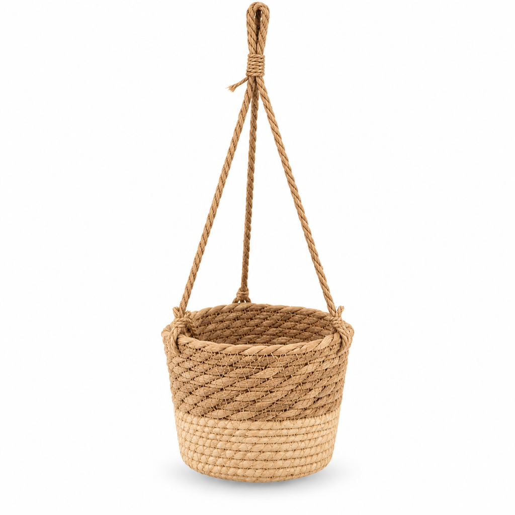 Woven Hanging Planter Basket with Rope – Boho Plant Holder for Indoor Plants, Flowers & Home Decor-cc-092406