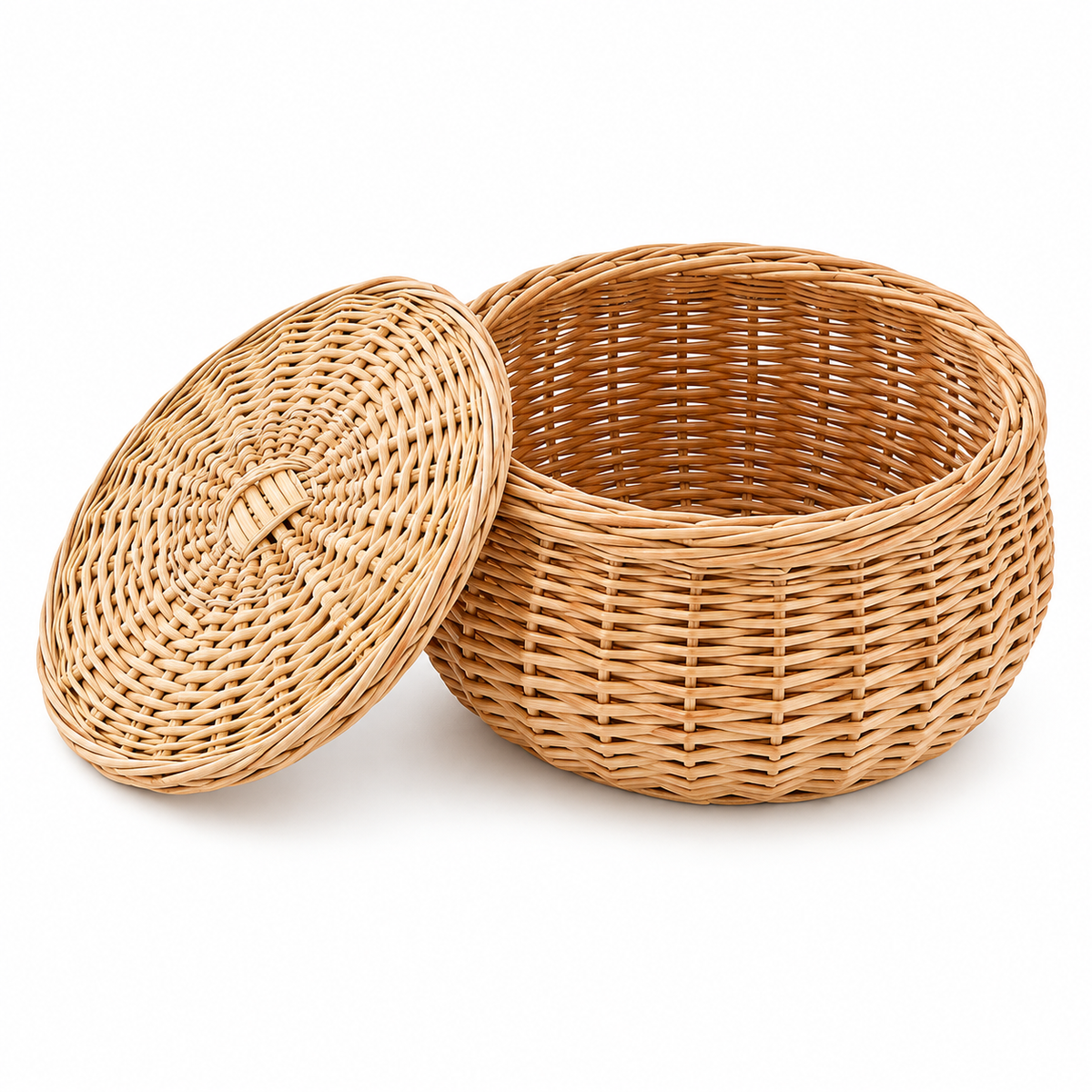 Wicker Bread & Fruit Basket with Lid – Round Rattan Storage Basket for Kitchen Countertop & Dining Table-cc-092407