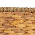 Rectangular hand-woven water hyacinth and seagrass basket with handles