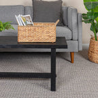 Rectangular hand-woven water hyacinth and seagrass basket with handles