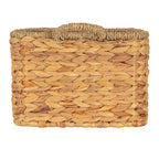 Rectangular hand-woven water hyacinth and seagrass basket with handles