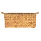 Rectangular hand-woven water hyacinth and seagrass basket with handles