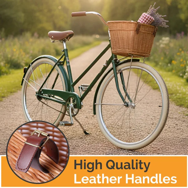 Hand-woven rattan front bicycle basket-sturdy and attractive