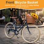Hand-woven rattan front bicycle basket-sturdy and attractive
