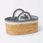 Braided Water Hyacinth Decorative Container with Coiled Rope Handles - Gray