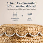 Scalloped Water Hyacinth Storage Tote Basketwith Lid - Natural with White Trim