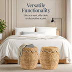Scalloped Water Hyacinth Storage Tote Basketwith Lid - Natural with White Trim