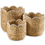 Scalloped 3PC Water Hyacinth Nesting Baskets - Natural w/ White Trim