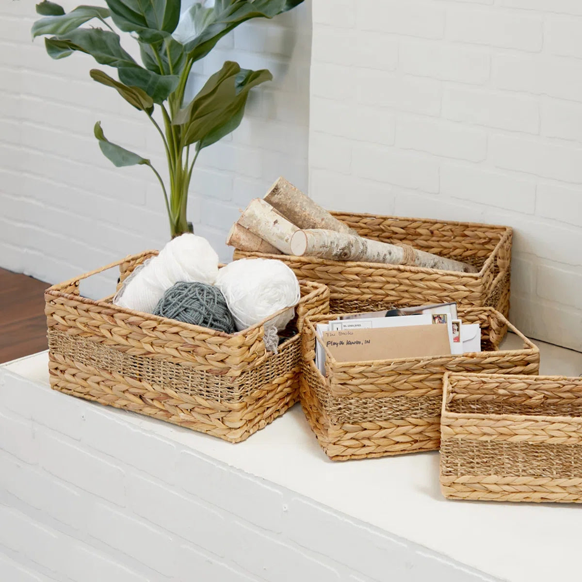 Farmhouse Boho Handwoven Seagrass Organizer Bins Pack of 4