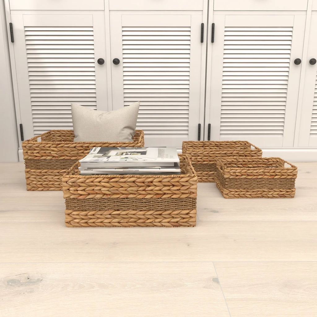 Farmhouse Boho Handwoven Seagrass Organizer Bins Pack of 4