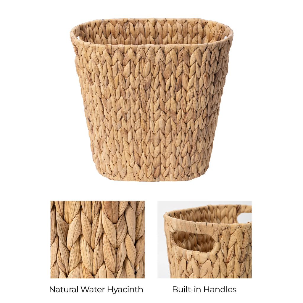 Handwoven Water Hyacinth Trash Can with Built-in Handles