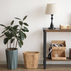 Handwoven Water Hyacinth Trash Can with Built-in Handles