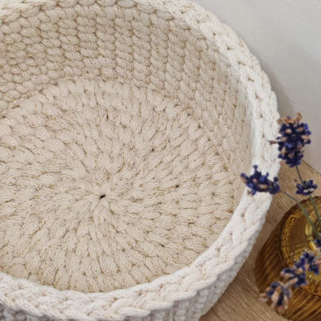 Crochet basket | Round basket with Lid | Bathroom organizer for storing