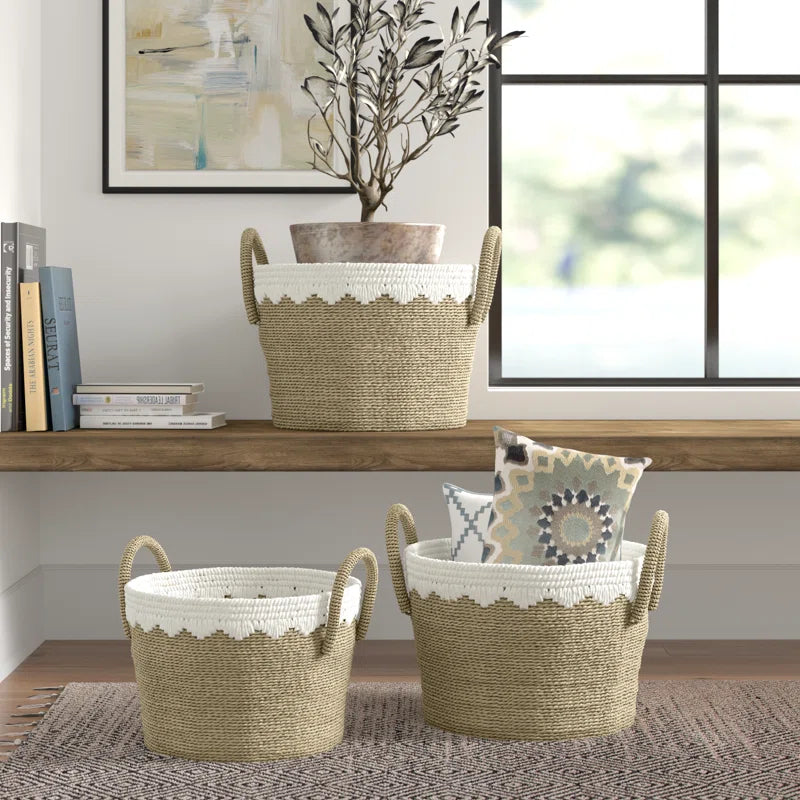 Hand-woven seagrass decorative basket Three-piece set