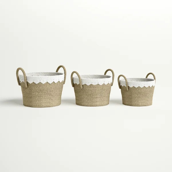 Cesta decorativa de algas marinas tejida a mano Juego de tres piezas Hover Image