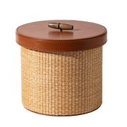 Round Woven Storage Basket with Lid – Decorative Organizer for Vanity, Bathroom, Bedroom & Living Room-cc-091715